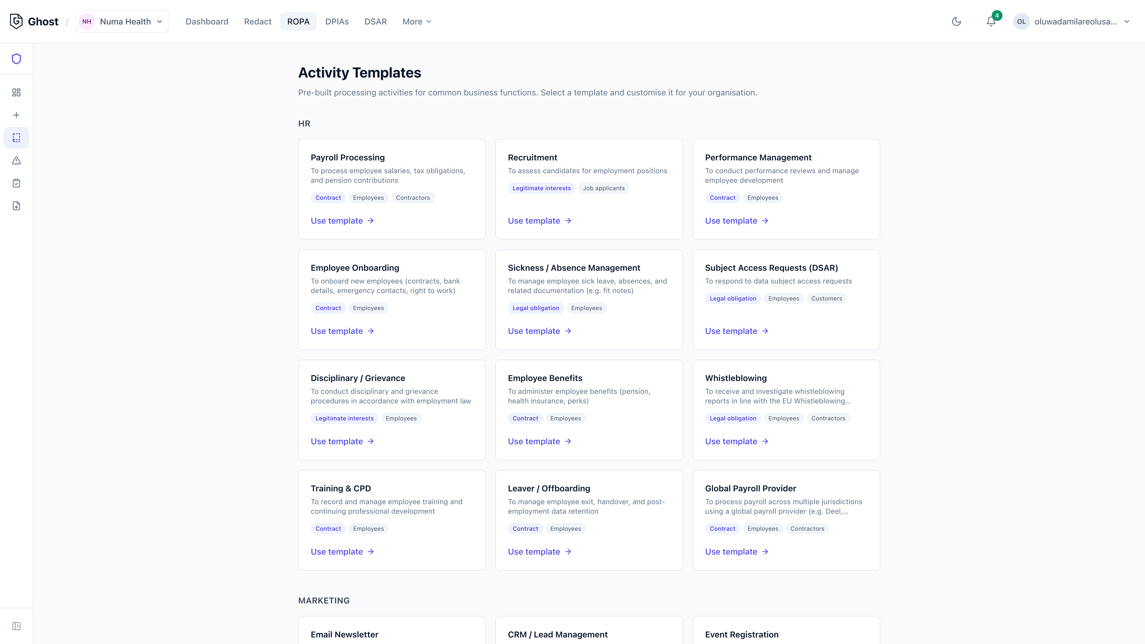 Ghost RoPA workspace: activities, templates, and audit-ready Article 30 records
